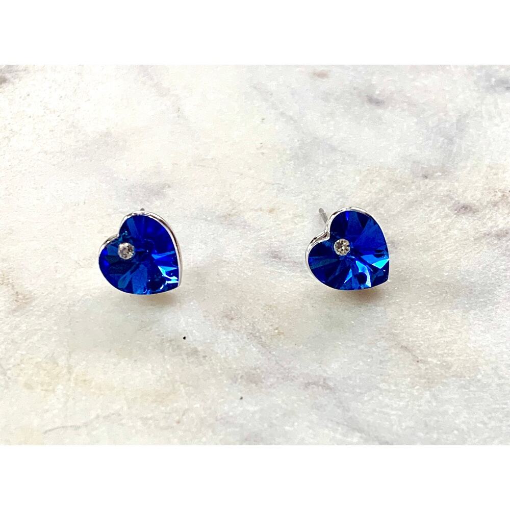 Swarovski Elements Palm Heart Crystal Royal Blue Stud Earrings